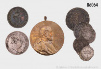 Konv. Verschiedenes, dabei Centenarmedaille (Zitronenorden), Köln 4 Albus 1721, Russland 10 Kopeken 1915, etc., gemischter Zustand, Fundgrube, bitte b...