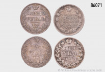 Russland, Konv. Rubel 1817, 1840 und 1843 (2 St.), gemischter Zustand, teilweise kleine Fehler (Randfehler und Kratzer), Patina, fast sehr schön-sehr ...