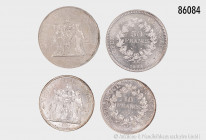 Frankreich, Konv. ca. 50 Silbermünzen, dabei Hercules-Gruppe (5 Francs 1849, 6 x 10 Francs und 6 x 50 Francs), 100 Francs 1982 sowie 39 x 5 Francs 196...