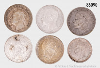 Konv. Bulgarien 5 Lewa 1885, 1892, 1894 (2 x) und Rumänien 500 Lei 1944 und 100000 Lei 1946, gemischter Zustand, teilweise mit Fehlern, bitte besichti...