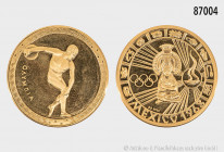 Medaille, 999,9er Gold, auf die Olympischen Spiele 1968 in Mexiko, 7,94 g, 26 mm, berührt, PP