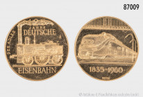 Medaille 1960, auf 125 Jahre deutsche Eisenbahn, 900er Gold, 9,94 g, 25 mm, kleine Kratzer, PP