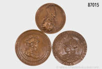 Konv. 3 Medaillen, Rumänien, Medaille 1977, der Numismatischen Gesellschaft Rumänien, gegründet 1903, 98,4 g, 57 mm, Ungarn, Medaille mit Stammbaum, 7...