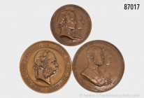 Österreich, Konv. 3 Medaillen, dabei Medaille auf das 25-jährige Regierungsjubiläum von Franz Joseph, mit Zaponlack überzogen, vorzüglich