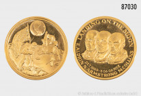 Medaille o. J., auf die Mondlandung 1969, 999,9er Gold, 7,86 g, 26 mm, Stempelglanz