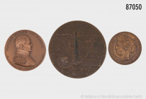 Konv. 3 französische Medaillen, dabei 1898, Centenaire de la Chambre des Deputes au Palais Bourbon, etc., guter Zustand, teilweise Patina und winzige ...