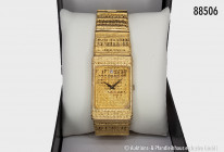 Armbanduhr, unisex, 750er Gelbgold, mit einem Diamanten bei 12 Uhr, 0,06 Karat, 95,76 g, sehr guter Zustand, schöne und außergewöhnliche Juwelierarbei...
