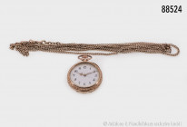 Damentaschenuhr, 2 Deckel 585 Gold, D ca. 29 mm, mit Uhrenkette, diese Silber Doublee, das Glas der Uhr liegt lose bei, Gewicht Uhr ca 20 g, gemischte...