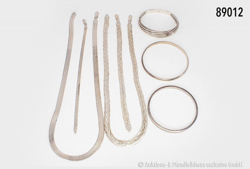 Konv. Silberschmuck, 3 Armreife, 925er Sterlingsilber, Halskette, gewalzt, 925er...