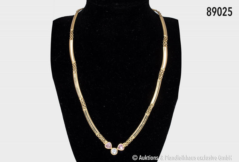 Kette, 750er Gold, Italien, ca. 1970er Jahre, mit 3 Steinen, L ca. 47 cm, 22 g, ...
