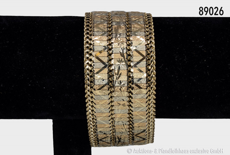 Breites, dreifarbiges Teppich-Goldarmband, 750er Gold (geprüft), etwas verschlag...