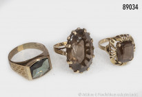 Konv. 3 Ringe, 333er Gold, mit Rauchquarz, guter Zustand, Ringgröße bis 66, Gesamtgewicht 17,8 g