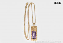 Kette mit Anhänger mit Amethyst, 585er Gelbgold, Kette L ca. 49 cm, Gesamtgewicht 9,37 g, guter Zustand