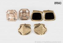 Konv. 3 Paar Manschettenknöpfe, 333er Gold, 26,4 g Gesamtgewicht, davon 1 Paar mit schwarzem Stein und 1 Paar um 1900, guter Zustand mit Altersspuren