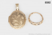Konv. Goldschmuck, 585er Gold, bestehend aus Ring, Größe 53 und Anhänger zum Öffnen, Gesamtgewicht ca. 9,4 g