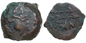 Bosporus Kingdom, Pantikapaion Æ obol ca. 275-245 BC
2.63g. 18mm. AU/AU Perisad II., 284-245 BC. Wreathed head of satyr left / Bow and arrow; ΠΑΝ belo...