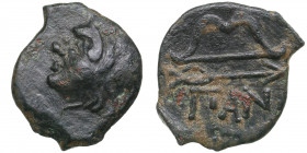 Bosporus Kingdom, Pantikapaion Æ obol ca. 275-245 BC
1.63g. 17mm. VF/VF Perisad II., 284-245 BC. Wreathed head of satyr left / Bow and arrow; ΠΑΝ belo...
