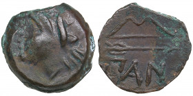 Bosporus Kingdom, Pantikapaion Æ obol ca. 275-245 BC
2.52g. 15mm. AU/AU Perisad II., 284-245 BC. Wreathed head of satyr left / Bow and arrow; ΠΑΝ belo...