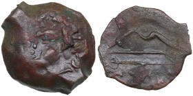 Bosporus Kingdom, Pantikapaion Æ obol ca. 275-245 BC
2.63g. 16mm. AU/AU Perisad II., 284-245 BC. Wreathed head of satyr left / Bow and arrow; ΠΑΝ belo...