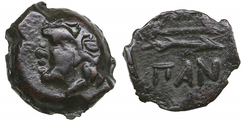 Bosporus Kingdom, Pantikapaion Æ obol ca. 275-245 BC
2.49g. 16mm. AU/AU Perisad ...