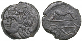 Bosporus Kingdom, Pantikapaion Æ obol ca. 275-245 BC
6.21g. 19mm. XF/XF Perisad II., 284-245 BC. Wreathed head of satyr left / Bow and arrow; ΠΑΝ belo...