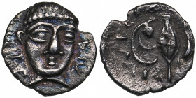 Campania, Phistelia AR Obol circa 325-275 BC
0.45g. 10mm. XF/XF ΦΙΣΤE-ΛIA Young male head facing, turned slightly to right./ Dolphin swimming to right...