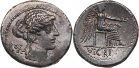 Roman Republic AR Denarius - Porcia. M. Porcius Cato (89 BC)
3.83g. 19mm. UNC/AU Magnificent lustrous specimen with beauteus gray olive-green color to...