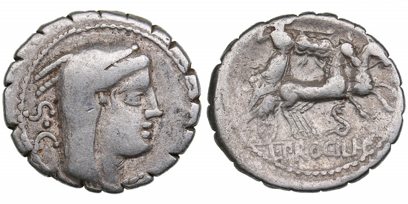 Roman Republic, Rome AR Denarius serratus - Procilia ca. 80 BC
3.83g. 19mm. VF/F...