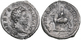 Roman Empire AR Denarius - Septimius Severus (193-211 AD)
2.67g. 19mm. VF/VF SEVERVS PIVS AVG/ P M TR P XIII COS III P P, Septimius on horseback left.