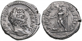 Roman Empire AR Denarius - Septimius Severus (193-211 AD)
3.01g. 19mm. VF/VF SEVERVS PIVS AVG/ PM TR P XIII COS III P P, Jupiter left shelf carrying l...