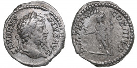 Roman Empire AR Denarius - Septimius Severus (193-211 AD)
2.86g. 19mm. VF/VF SEVERVS PIVS AVG/ PM TR P XIII COS III PP, Virtus standing left, holding ...
