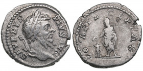 Roman Empire AR Denarius - Septimius Severus (193-211 AD)
2.98g. 19mm. VF/VF SEVERVS PIVS AVG/ VOTA SVSCEPTA XX, Veiled emperor standing facing.