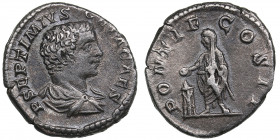 Roman Empire AR Denarius - Geta, as Caesar (198-209 AD)
3.25.g. 19mm. XF/VF P SEPTIMIVS GETA CAES/ PONTIF COS, Minerva standing to left.