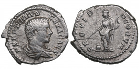 Roman Empire AR Denarius - Geta, as Caesar (198-209 AD)
3.05g. 20mm. VF/VF P SEPTIMIVS GETA CAES/ PROVID DEORVM, Providentia standing left.