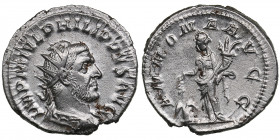 Roman Empire Antoninianus 245-247 AD - Philip the Arab (244-249 AD)
3.44g. 22mm. AU/AU Mint luster. IMP M IVL PHILIPPVS AVG/ ANNONA AVGG. SPINK 8922. ...