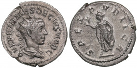 Roman Empire AR Antoninianus - Herennius Etruscus, as Caesar (250-251 AD)
4.20g. 23mm. XF/AU Beautiful lustrous specimen. Q HER ETR MES DECIVS NOB C/ ...