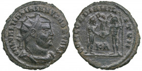 Roman Empire Radiate Æ follis - Maximianus Herculius (286-305 AD)
2.87g. 20mm. F/F GAL VAL MAXIMIANVS NOB CAES, Bust of emperor righ/ CONCORDIA MILITV...