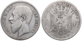 Belgium 2 francs 1867 - Léopold II (1865-1909)
9.70g. VF-/VF