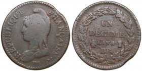 France 1 Décime An 8 (1799-1800) BB
19.07g. F/F