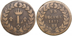 France 1 Décime 1815 BB - Louis XVIII (1815-1824)
18.39g. F/F