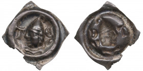 Germany, Switzerland, Tiengen AR Bracteate - Lords of Krenking, after 1387 AD
0.41g. 21mm. AU/AU Bust in a mitre. Bonh 1793.