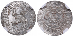 Riga, Poland solidus 1618 - Sigismund III (1587-1632) - NGC UNC DETAILS
Bent. Magnificent lustrous specimen. Haljak 1113.