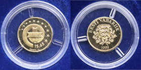 Estonia 15,65 krooni 1999 - Bank of Estonia 80th Anniversary
1.73g. PROOF. Box and certificate. Gold.
