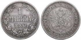 Russia, Finland 1 markka 1866 S
5.09g. VF/VF+ Bitkin 626.