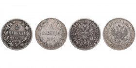 Russia, Finland 2 markkaa 1870, 1908 (2)
Various condition. Sold as is, no return.