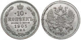 Russia 10 kopecks 1905 СПБ-АР
1.90g. UNC/UNC Mint luster. Bitkin 157.
