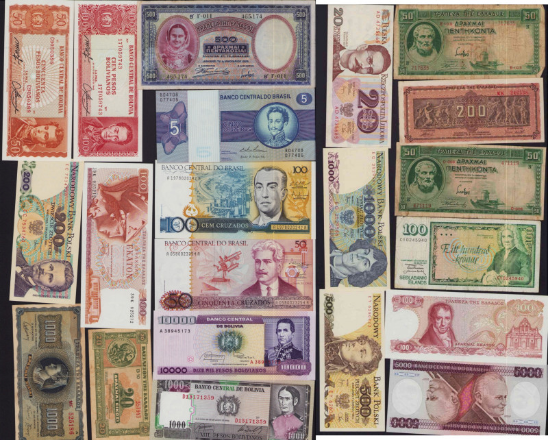 Lot of World paper money: Brazil, Bolivia, Greece, Poland, Island (21)
Various c...