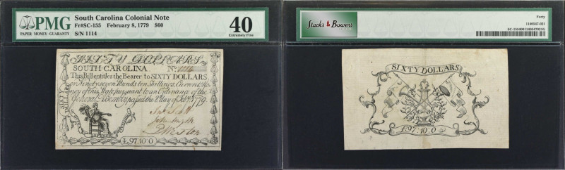 SC-155. South Carolina. February 8, 1779. $60. PMG Extremely Fine 40.
No. 1114....