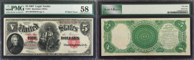 Fr. 91. 1907 $5 Legal Tender Note. PMG Choice About Uncirculated 58.
"PCBLIC" error.
Estimate: $ 600-800