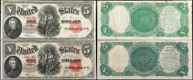 Lot of (2) Fr. 91. 1907 $5 Legal Tender Notes. Very Fine.
A pair of 1907 $5's which have issues such as rust, ink and staining.
Estimate: $ 300-500